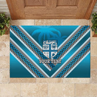 Custom Fiji Rugby Rubber Doormat Fijian Warrior With Polynesian Tribal Tattoos