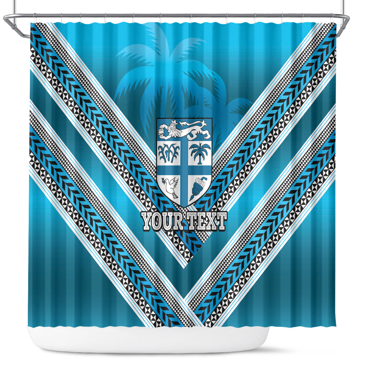 Custom Fiji Rugby Shower Curtain Fijian Warrior With Polynesian Tribal Tattoos