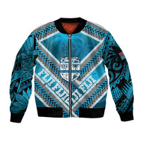 Custom Fiji Rugby Sleeve Zip Bomber Jacket Fijian Warrior With Polynesian Tribal Tattoos