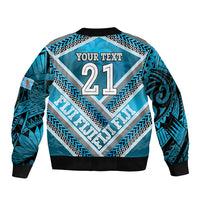 Custom Fiji Rugby Sleeve Zip Bomber Jacket Fijian Warrior With Polynesian Tribal Tattoos