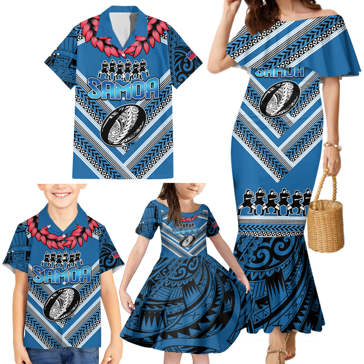 Custom Manuma Samoa Rugby Family Matching Mermaid Dress and Hawaiian Shirt Ula fala Samoan Siva Tau Tribal