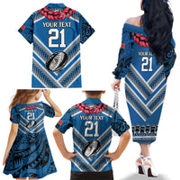 Custom Manuma Samoa Rugby Family Matching Off The Shoulder Long Sleeve Dress and Hawaiian Shirt Ula fala Samoan Siva Tau Tribal