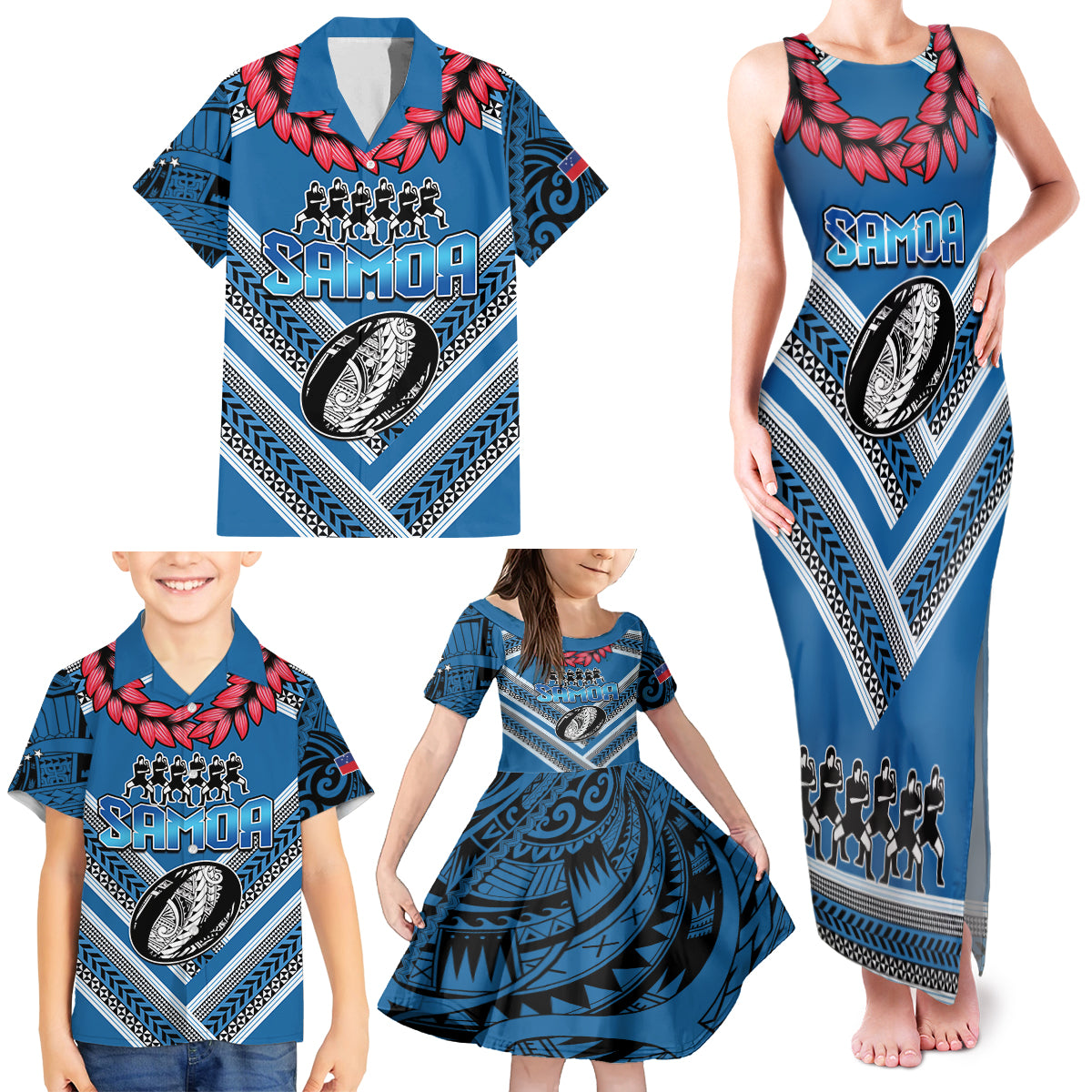 Custom Manuma Samoa Rugby Family Matching Tank Maxi Dress and Hawaiian Shirt Ula fala Samoan Siva Tau Tribal