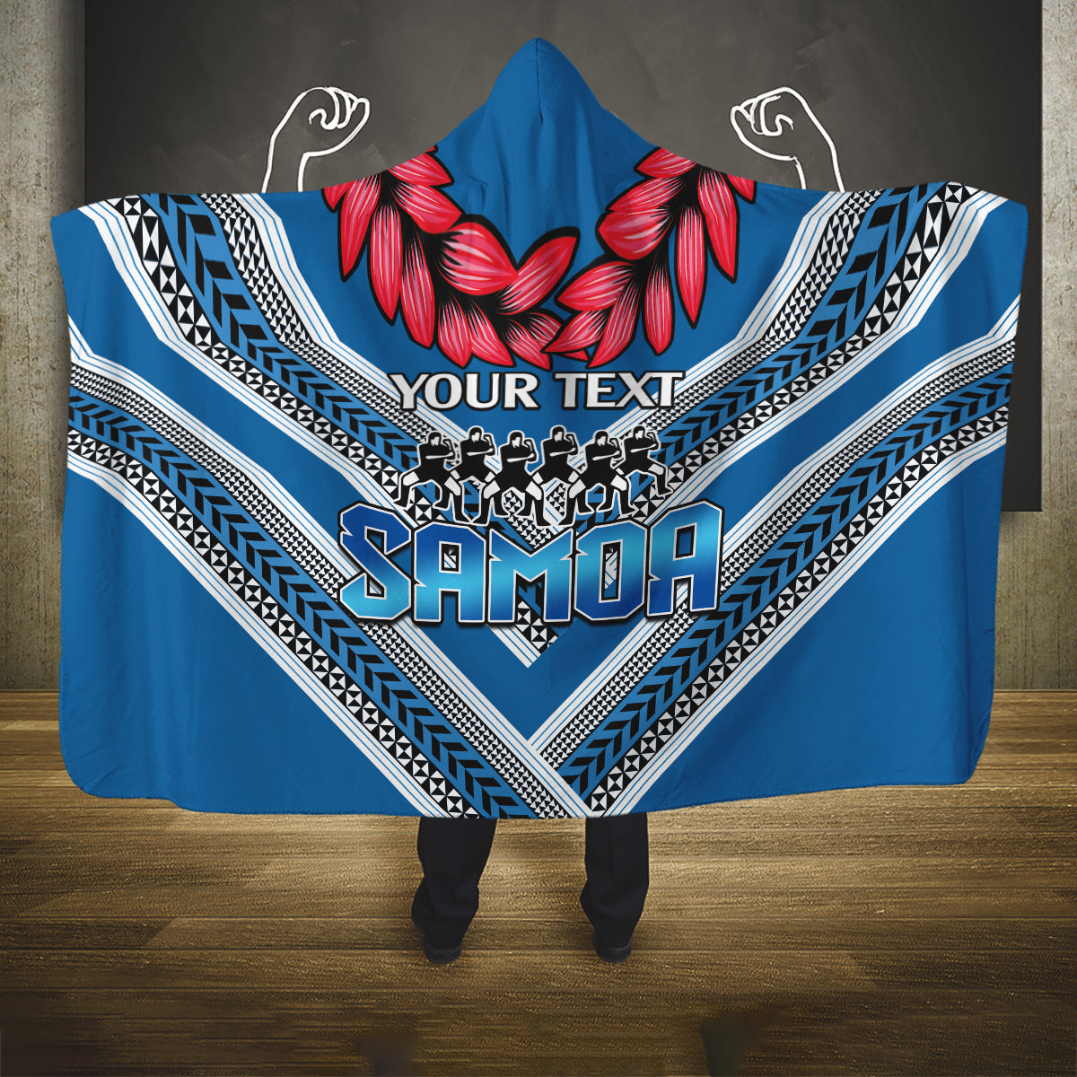 Custom Manuma Samoa Rugby Hooded Blanket Ula fala Samoan Siva Tau Tribal