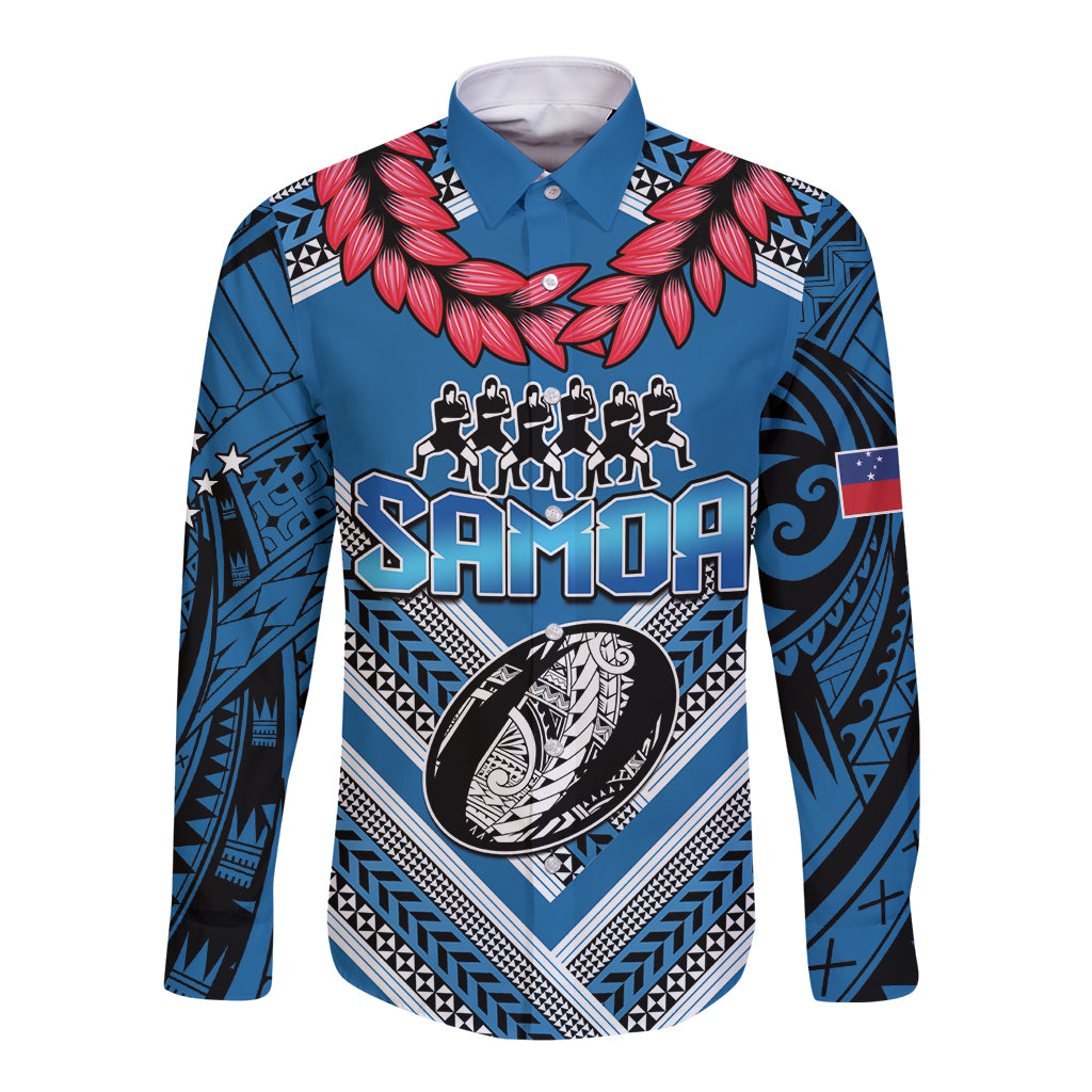 Custom Manuma Samoa Rugby Long Sleeve Button Shirt Ula fala Samoan Siva Tau Tribal