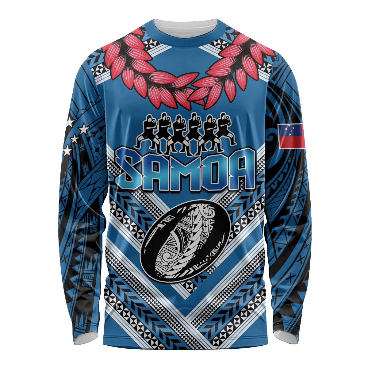 Custom Manuma Samoa Rugby Long Sleeve Shirt Ula fala Samoan Siva Tau Tribal