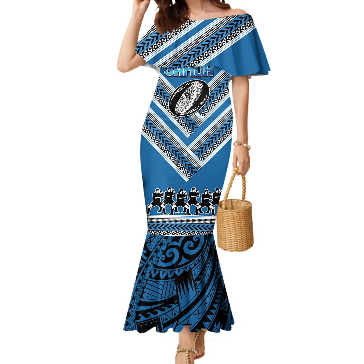 Custom Manuma Samoa Rugby Mermaid Dress Ula fala Samoan Siva Tau Tribal