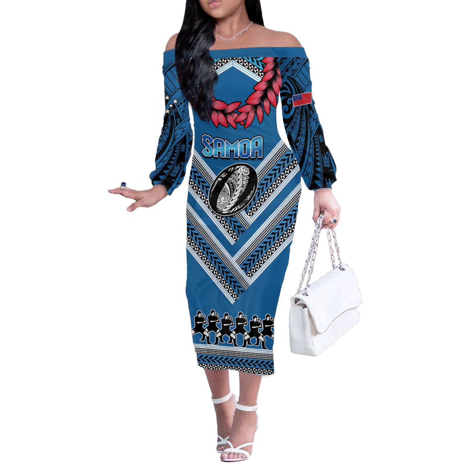 Custom Manuma Samoa Rugby Off The Shoulder Long Sleeve Dress Ula fala Samoan Siva Tau Tribal