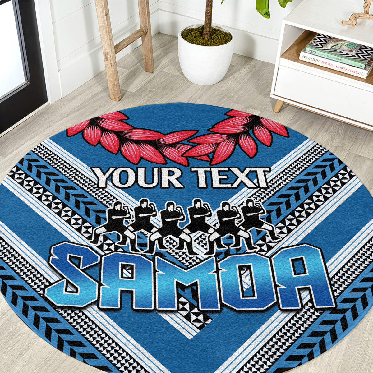 Custom Manuma Samoa Rugby Round Carpet Ula fala Samoan Siva Tau Tribal