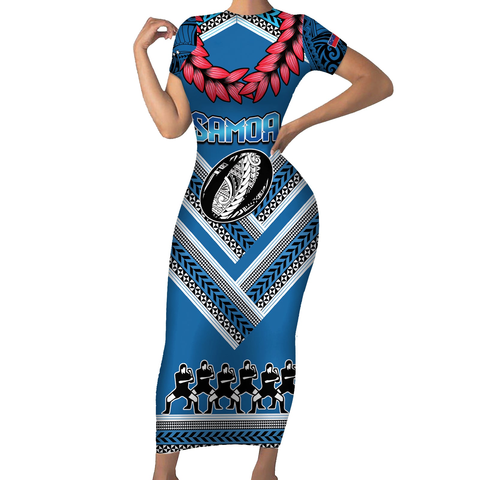 Custom Manuma Samoa Rugby Short Sleeve Bodycon Dress Ula fala Samoan Siva Tau Tribal