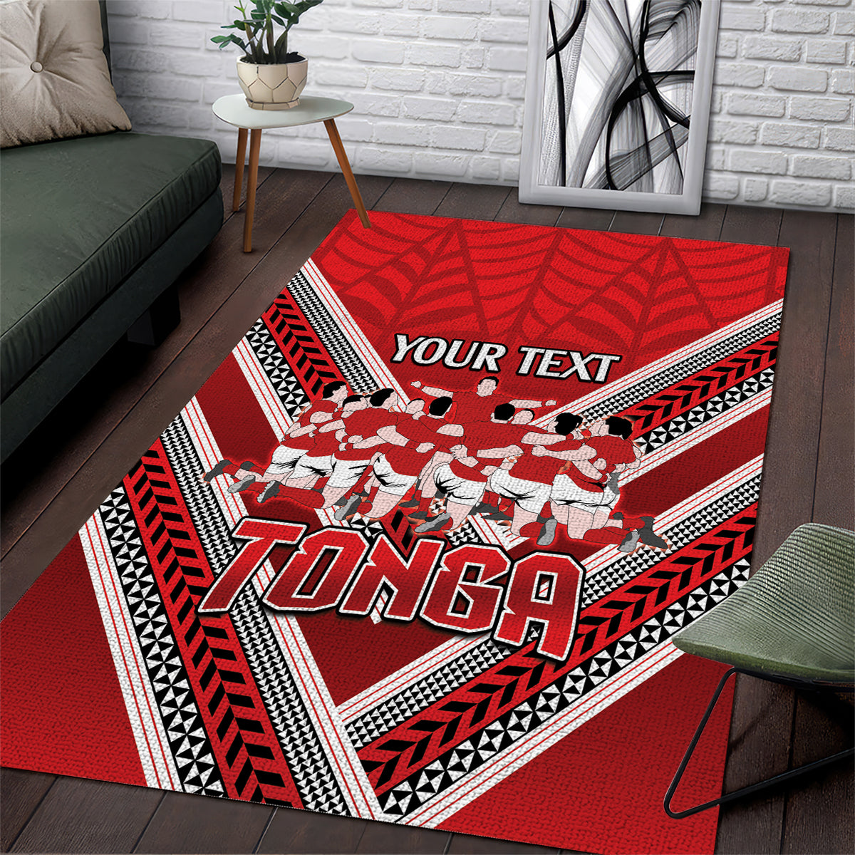 Custom Tonga Rugby Area Rug Tonga Sipi Tau Ngatu Tribal Pattern