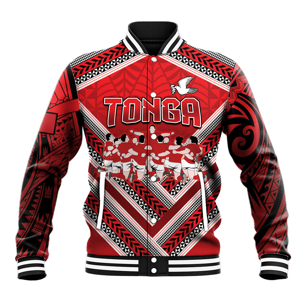 Custom Tonga Rugby Baseball Jacket Tonga Sipi Tau Ngatu Tribal Pattern