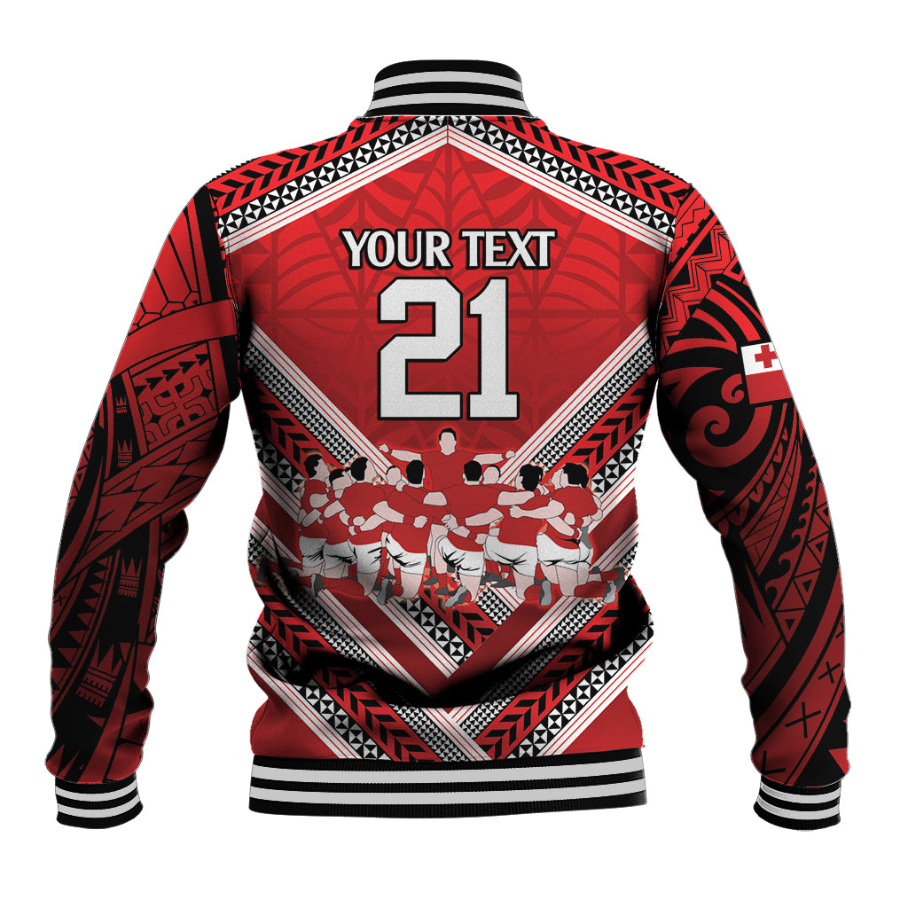 Custom Tonga Rugby Baseball Jacket Tonga Sipi Tau Ngatu Tribal Pattern