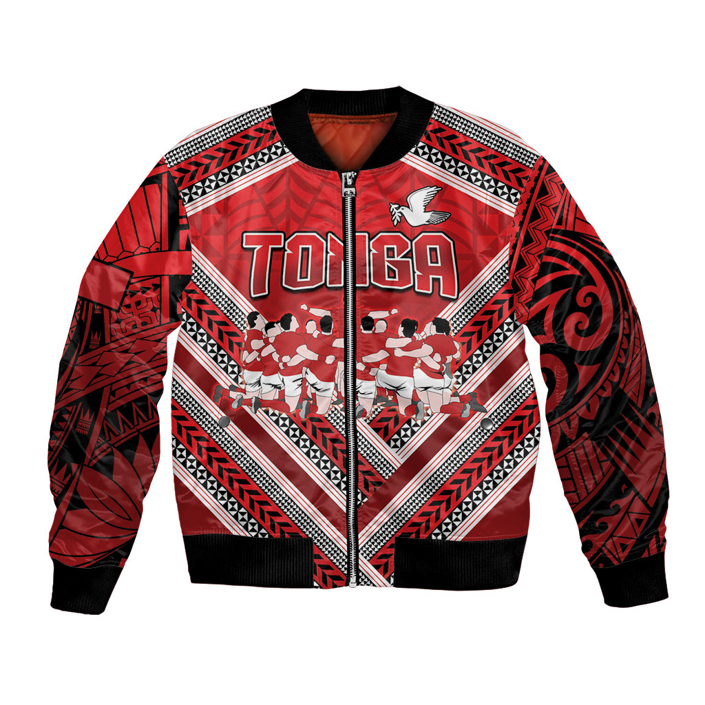 Custom Tonga Rugby Bomber Jacket Tonga Sipi Tau Ngatu Tribal Pattern