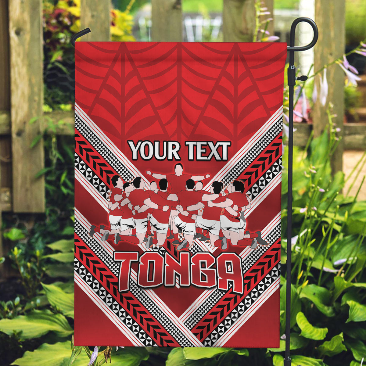 Custom Tonga Rugby Garden Flag Tonga Sipi Tau Ngatu Tribal Pattern