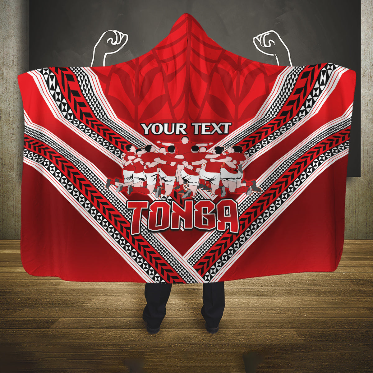 Custom Tonga Rugby Hooded Blanket Tonga Sipi Tau Ngatu Tribal Pattern