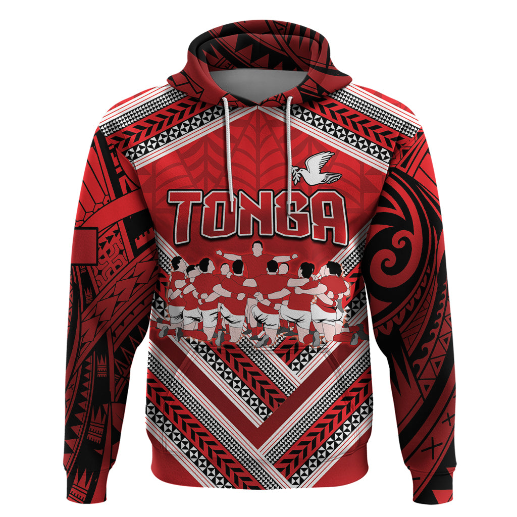 Custom Tonga Rugby Hoodie Tonga Sipi Tau Ngatu Tribal Pattern