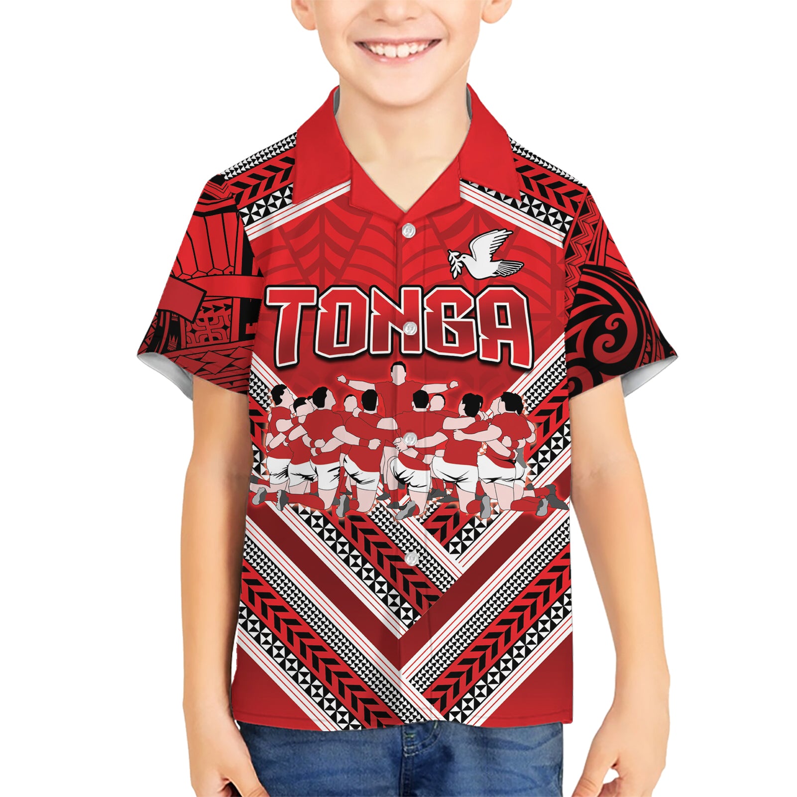 Custom Tonga Rugby Kid Hawaiian Shirt Tonga Sipi Tau Ngatu Tribal Pattern