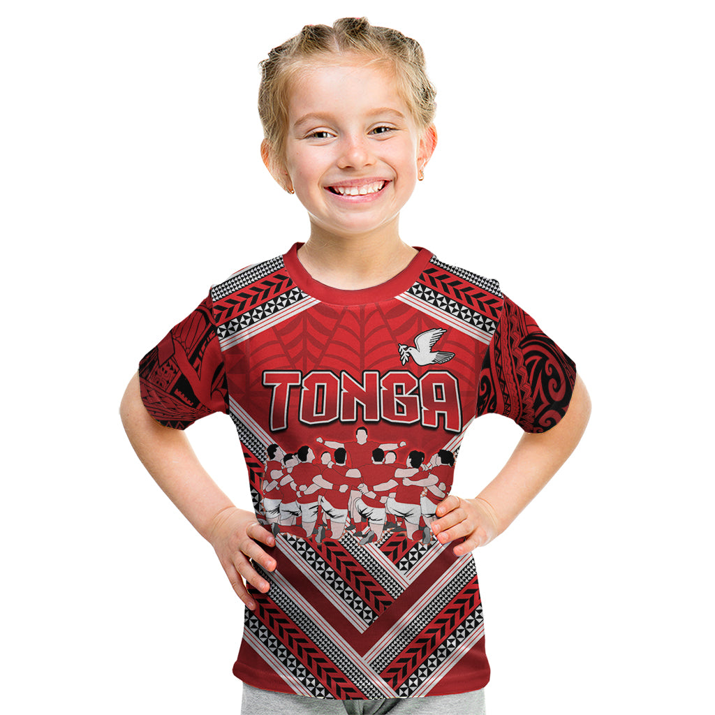 Custom Tonga Rugby Kid T Shirt Tonga Sipi Tau Ngatu Tribal Pattern