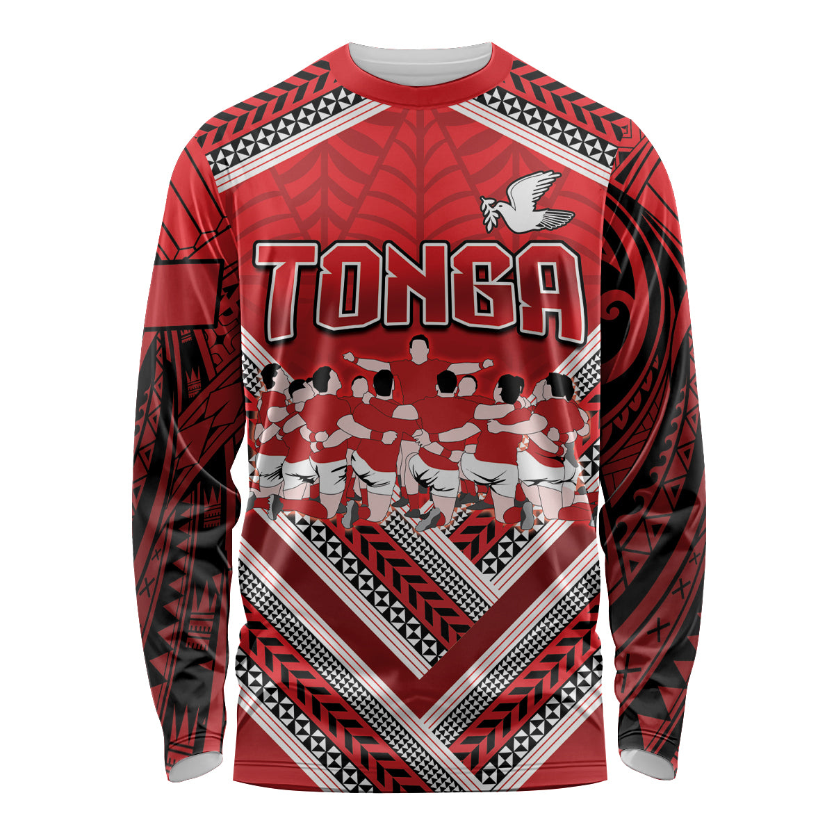 Custom Tonga Rugby Long Sleeve Shirt Tonga Sipi Tau Ngatu Tribal Pattern