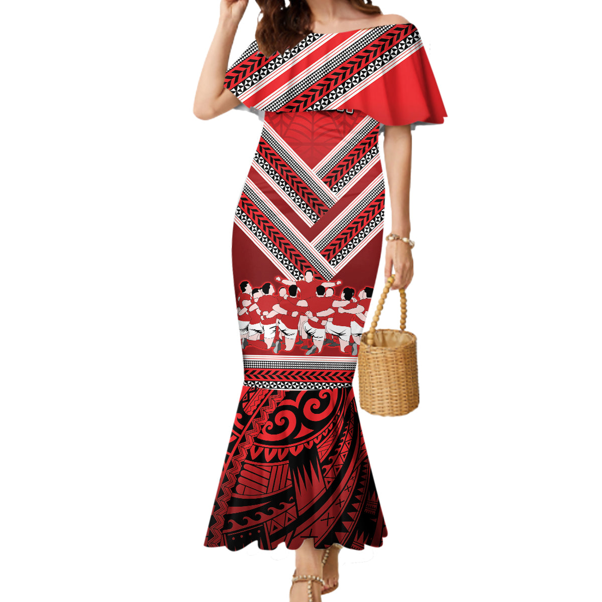 Custom Tonga Rugby Mermaid Dress Tonga Sipi Tau Ngatu Tribal Pattern