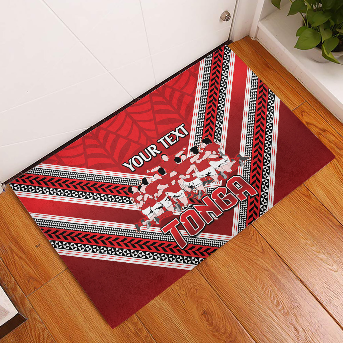 Custom Tonga Rugby Rubber Doormat Tonga Sipi Tau Ngatu Tribal Pattern