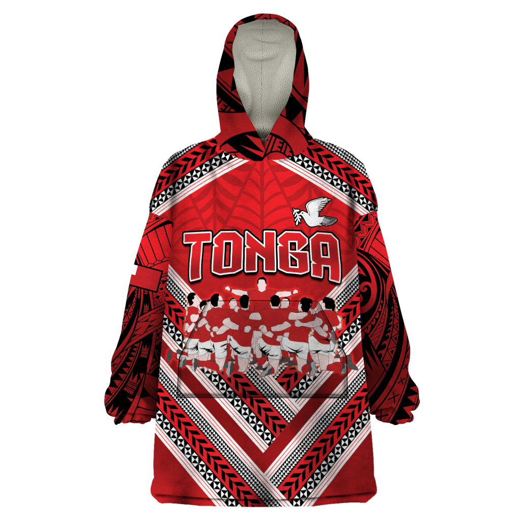 Custom Tonga Rugby Wearable Blanket Hoodie Tonga Sipi Tau Ngatu Tribal Pattern