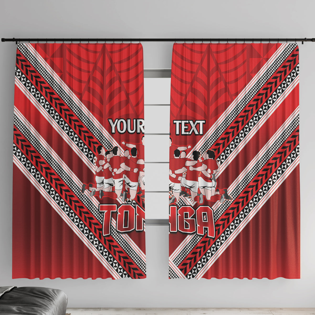 Custom Tonga Rugby Window Curtain Tonga Sipi Tau Ngatu Tribal Pattern