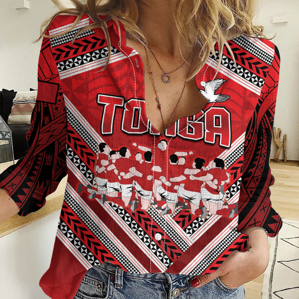 Custom Tonga Rugby Women Casual Shirt Tonga Sipi Tau Ngatu Tribal Pattern