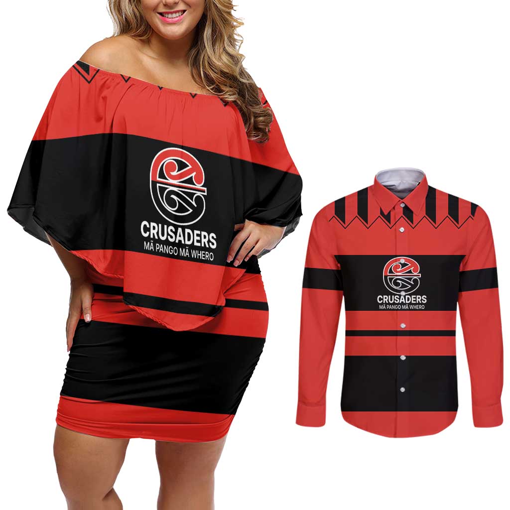 New Zealand Rugby Pacific Custom Couples Matching Off Shoulder Short Dress and Long Sleeve Button Shirt Whatumoana Classic Retro 2025 LT9 Red - Polynesian Pride