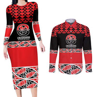 New Zealand Rugby Pacific Custom Couples Matching Long Sleeve Bodycon Dress and Long Sleeve Button Shirt Whatumoana Maori Kowhaiwhai Pattern