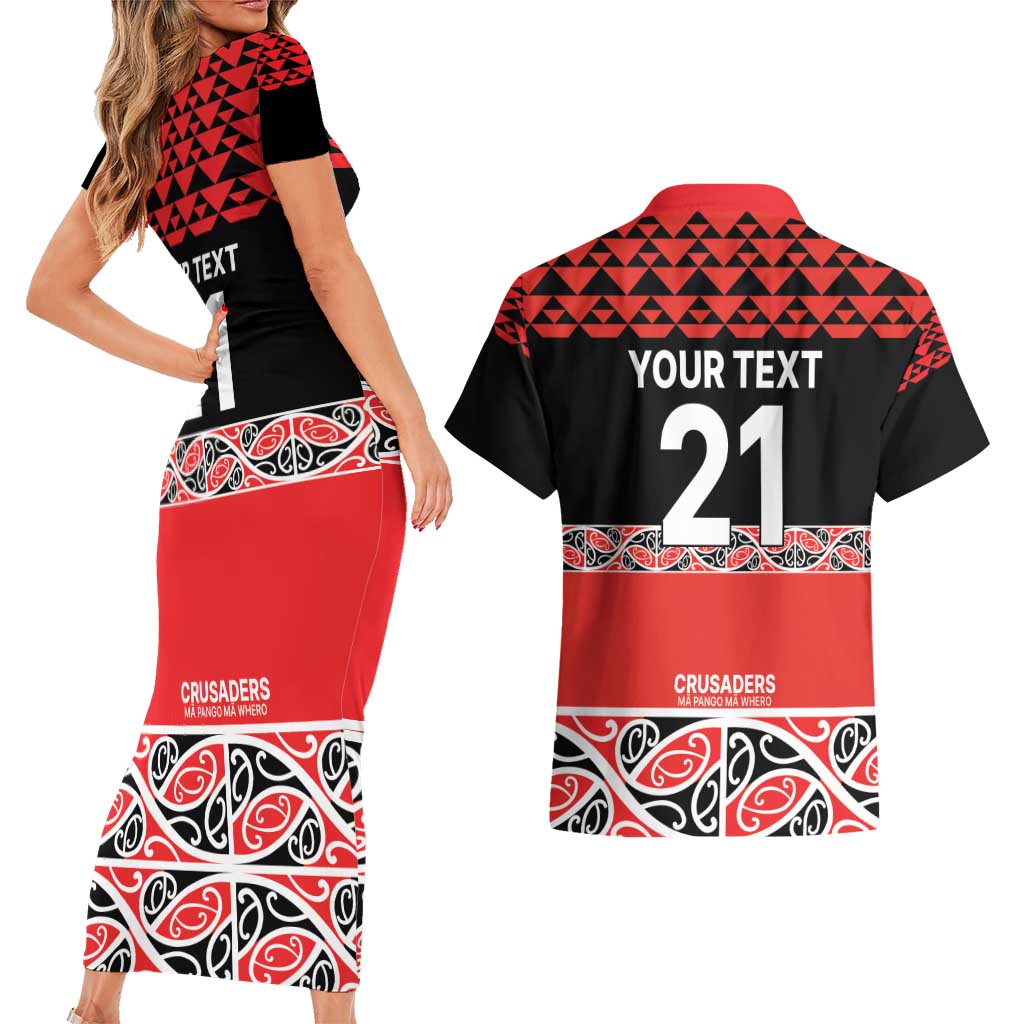 New Zealand Rugby Pacific Custom Couples Matching Short Sleeve Bodycon Dress and Hawaiian Shirt Whatumoana Maori Kowhaiwhai Pattern