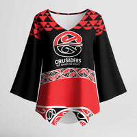 New Zealand Rugby Pacific Custom Kimono Sleeve Blouse Whatumoana Maori Kowhaiwhai Pattern - Polynesian Pride