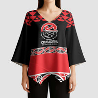 New Zealand Rugby Pacific Custom Kimono Sleeve Blouse Whatumoana Maori Kowhaiwhai Pattern - Polynesian Pride
