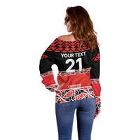 New Zealand Rugby Pacific Custom Off Shoulder Sweater Whatumoana Maori Kowhaiwhai Pattern
