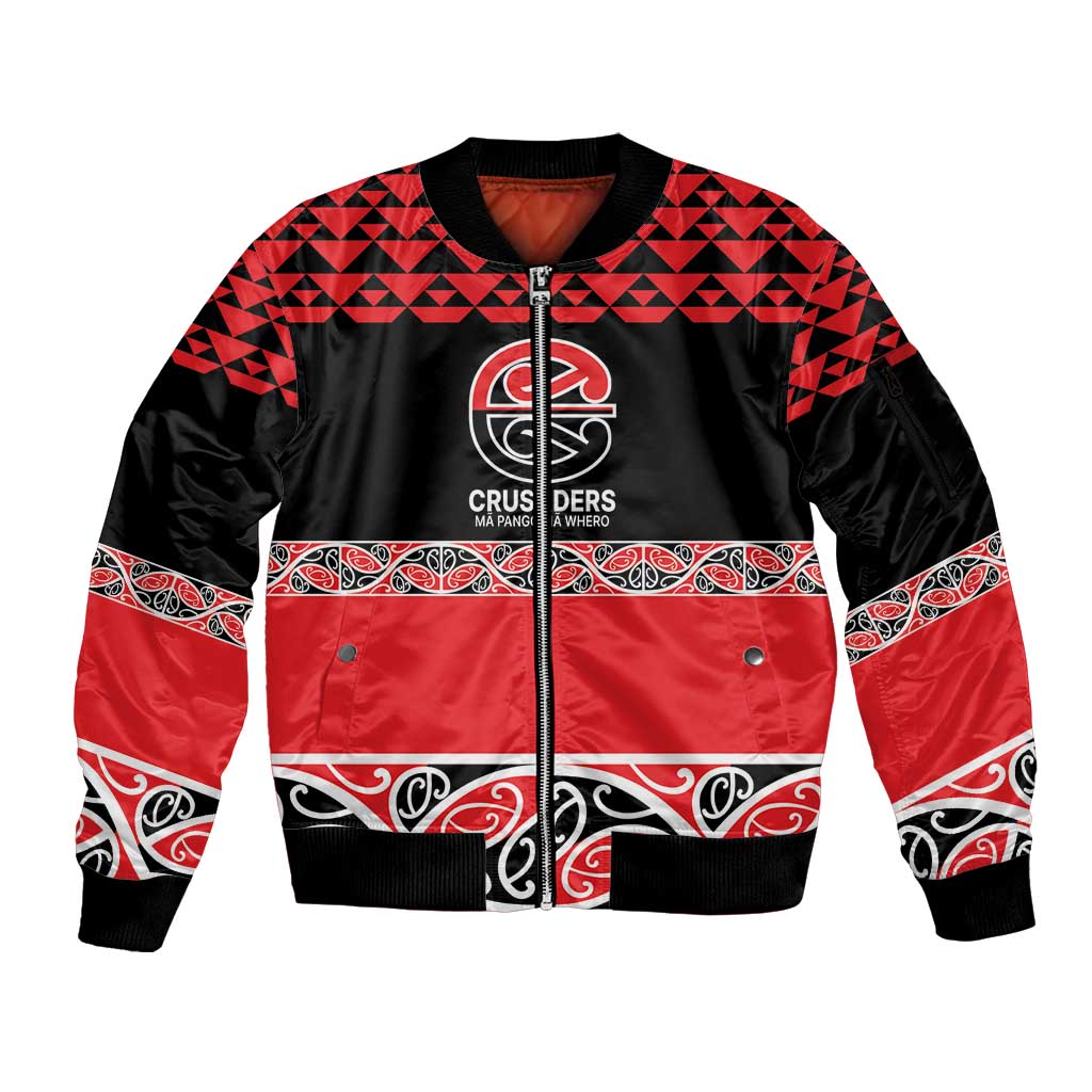 New Zealand Rugby Pacific Custom Sleeve Zip Bomber Jacket Whatumoana Maori Kowhaiwhai Pattern