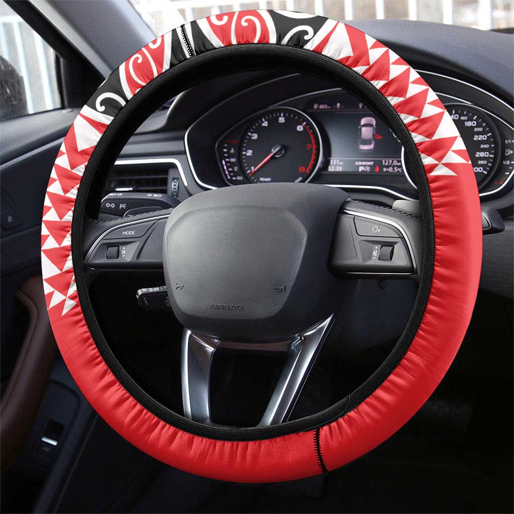 New Zealand Rugby Pacific Steering Wheel Cover Whatumoana Maori Kowhaiwhai Pattern