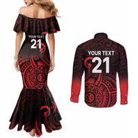 New Zealand Rugby Pacific Custom Couples Matching Mermaid Dress and Long Sleeve Button Shirt Whatumoana Maori Tribal Tattoo