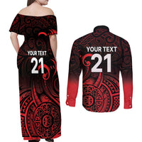 New Zealand Rugby Pacific Custom Couples Matching Off Shoulder Maxi Dress and Long Sleeve Button Shirt Whatumoana Maori Tribal Tattoo