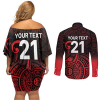 New Zealand Rugby Pacific Custom Couples Matching Off Shoulder Short Dress and Long Sleeve Button Shirt Whatumoana Maori Tribal Tattoo