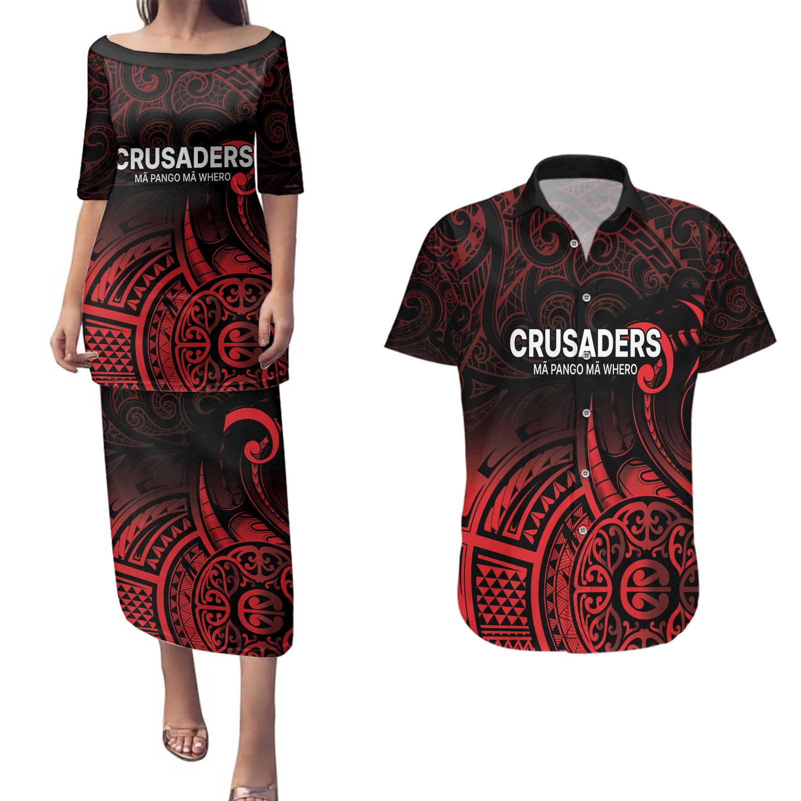New Zealand Rugby Pacific Custom Couples Matching Puletasi and Hawaiian Shirt Whatumoana Maori Tribal Tattoo