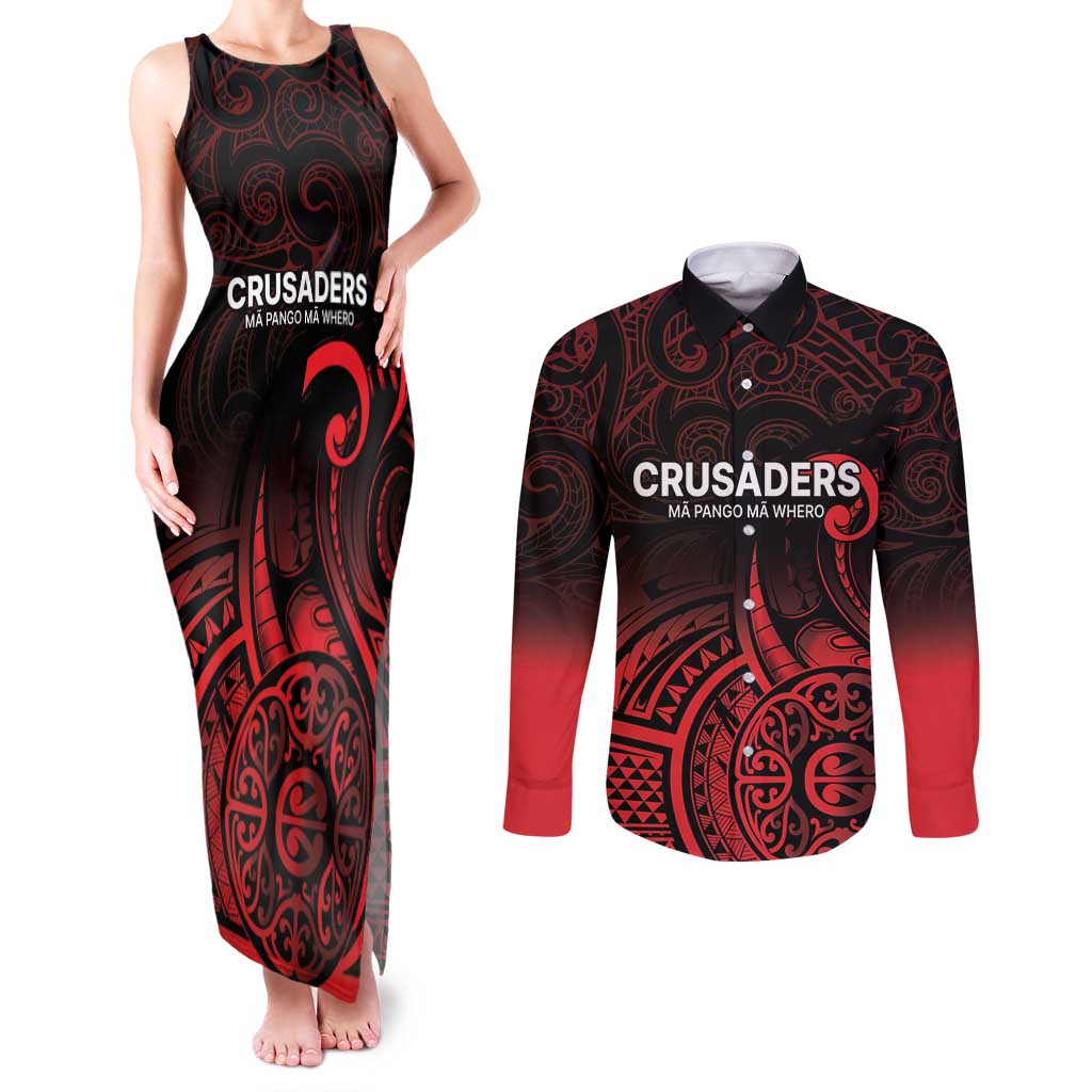 New Zealand Rugby Pacific Custom Couples Matching Tank Maxi Dress and Long Sleeve Button Shirt Whatumoana Maori Tribal Tattoo
