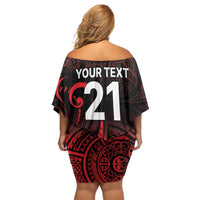 New Zealand Rugby Pacific Custom Off Shoulder Short Dress Whatumoana Maori Tribal Tattoo