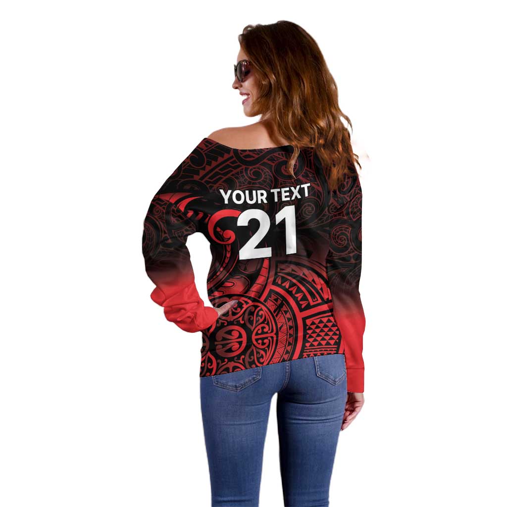New Zealand Rugby Pacific Custom Off Shoulder Sweater Whatumoana Maori Tribal Tattoo