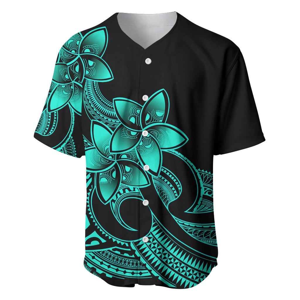 Polynesian Pride Plumeria Flowers Baseball Jersey Polynesian Tribal Aqua Vibe LT9 Aqua - Polynesian Pride