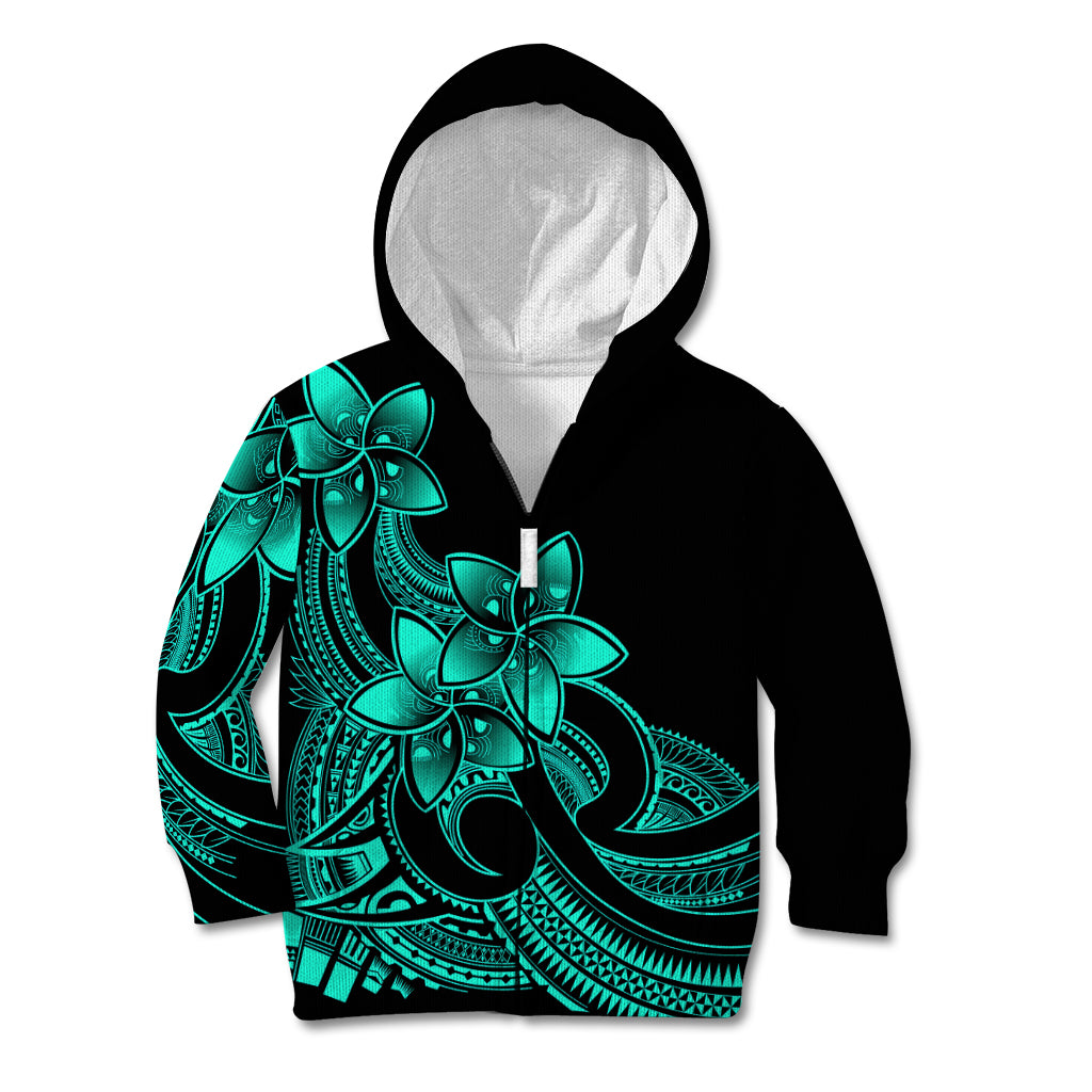Polynesian Pride Plumeria Flowers Kid Hoodie Polynesian Tribal Aqua Vibe LT9 Zip Hoodie Aqua - Polynesian Pride