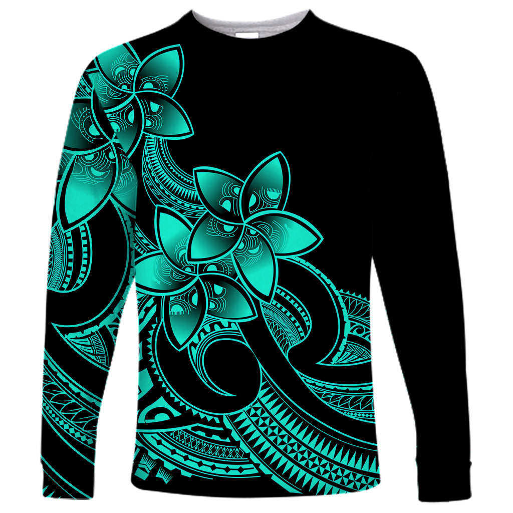 Polynesian Pride Plumeria Flowers Long Sleeve Shirt Polynesian Tribal Aqua Vibe LT9 Unisex Aqua - Polynesian Pride