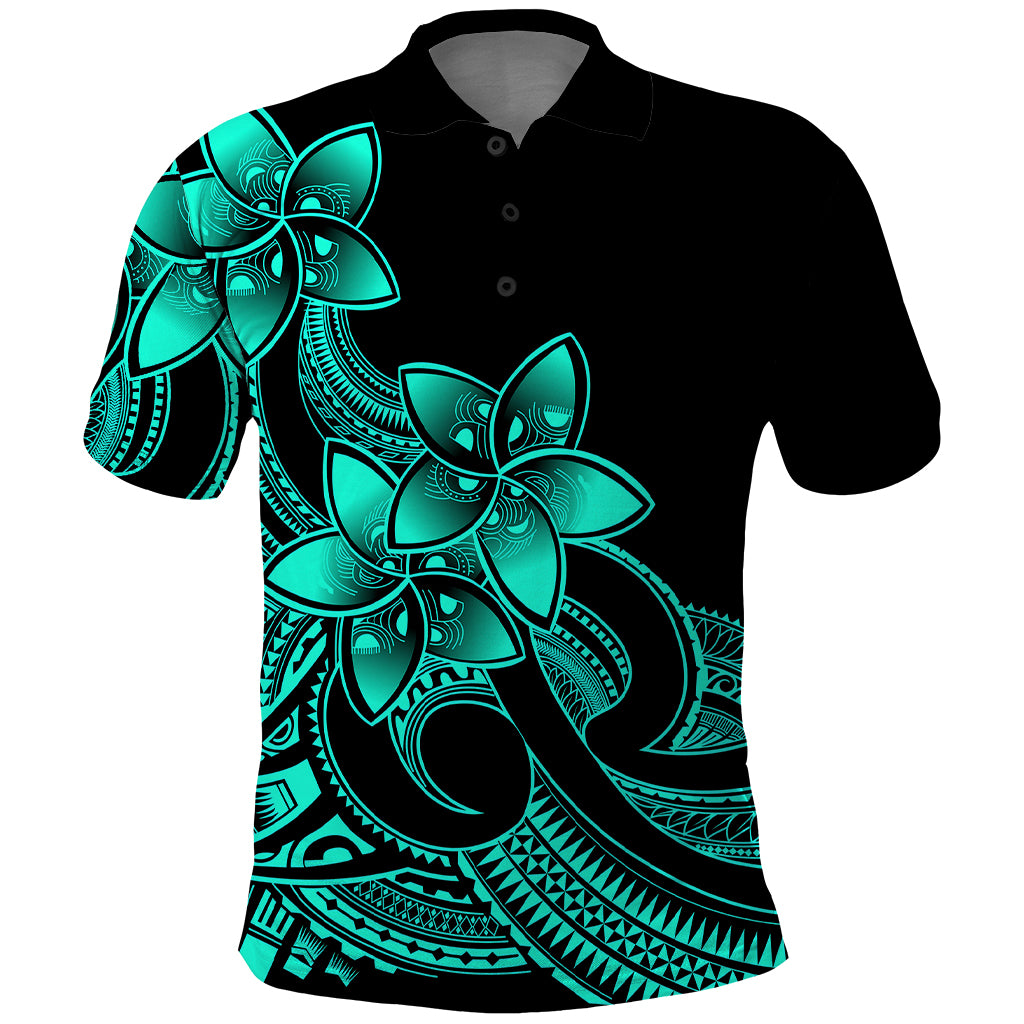 Polynesian Pride Plumeria Flowers Polo Shirt Polynesian Tribal Aqua Vibe LT9 Aqua - Polynesian Pride