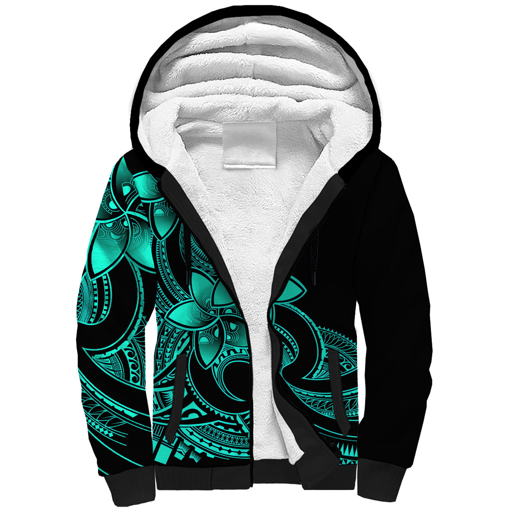 Polynesian Pride Plumeria Flowers Sherpa Hoodie Polynesian Tribal Aqua Vibe LT9 Unisex Aqua - Polynesian Pride