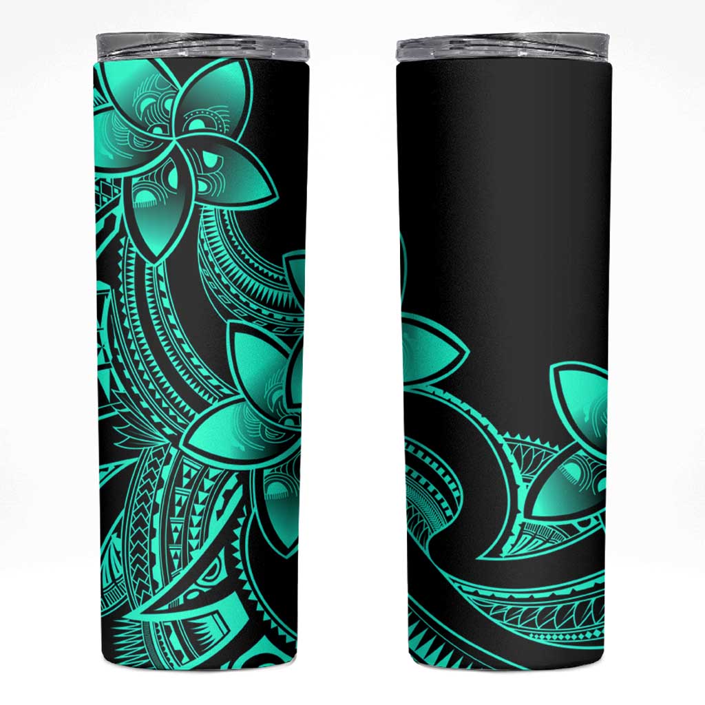 Polynesian Tribal Plumeria Flowers Skinny Tumbler Aqua Vibe